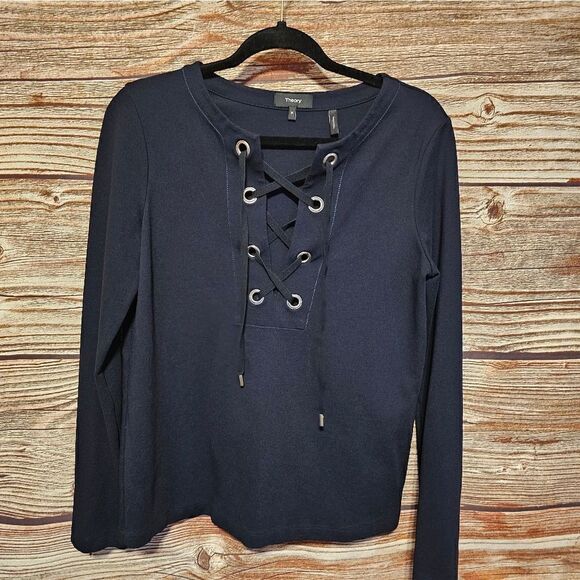 Theory long sleeve top Women's medium midnight blue/silver Pre-owned - Picture 1 of 8